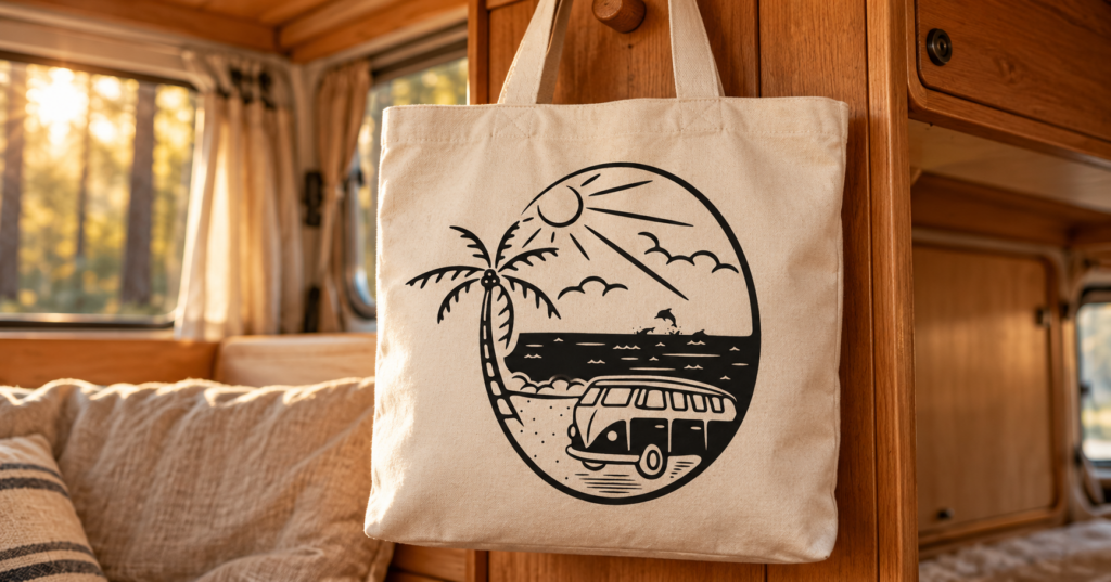 Campingbus am Strand – kostenlose SVG, DXF, PNG & PDF
